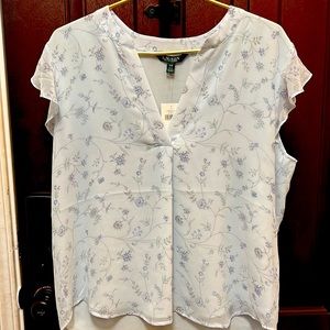 Lauren Ralph Lauren NWT Pastel Blue Floral V Neck Short Sleeve Shirt